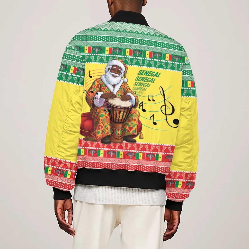 Afro Chirstmas in Senegal Bomber Jacket Black Santa Playing Djembe Drum - African Pride