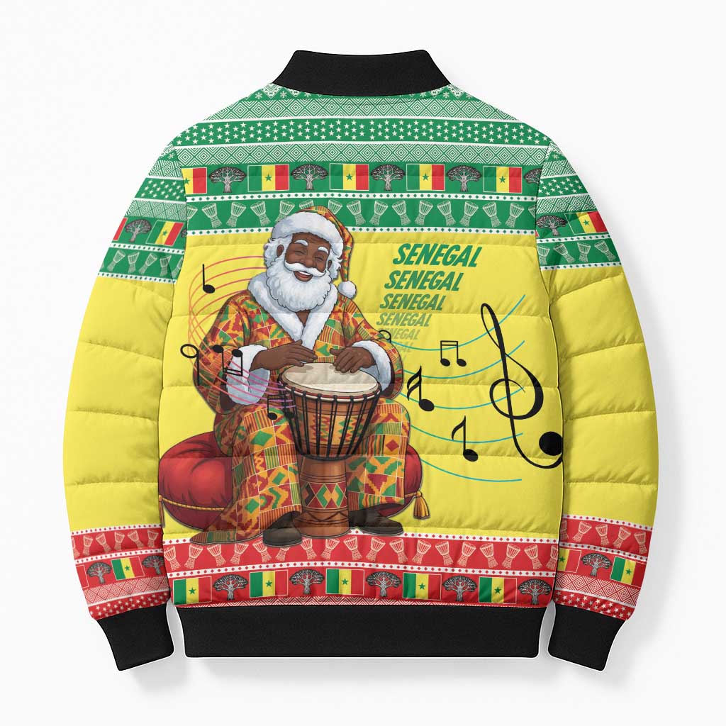 Senegal Christmas Bomber Puffer Jacket Black Santa Playing Djembe Drum