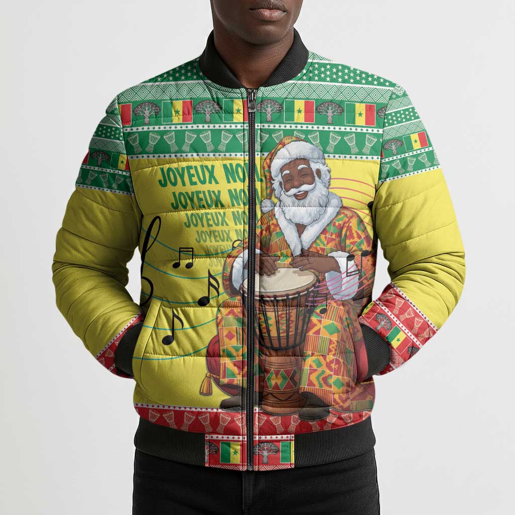 Senegal Christmas Bomber Puffer Jacket Black Santa Playing Djembe Drum