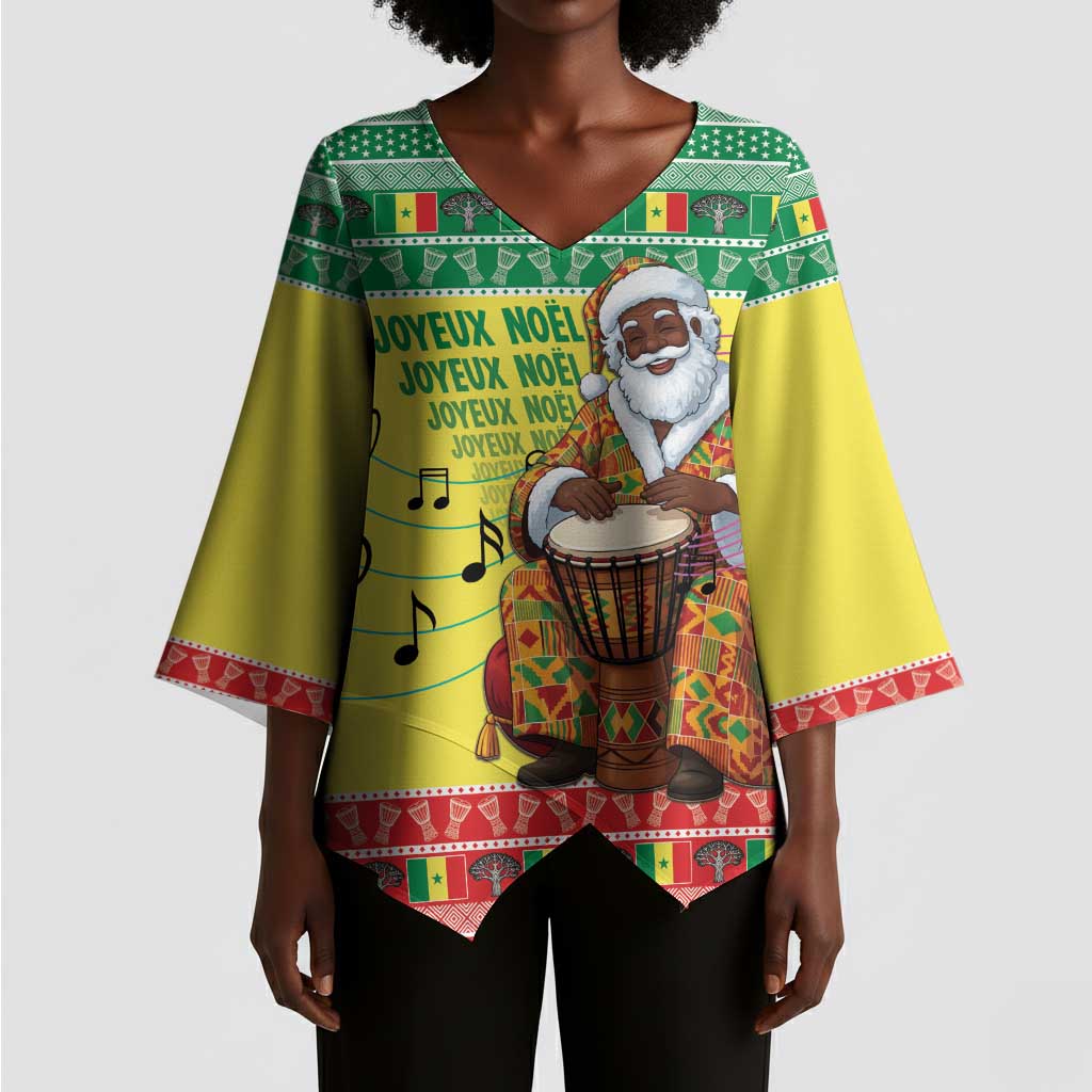 Senegal Christmas Kimono Sleeve Blouse Black Santa Playing Djembe Drum