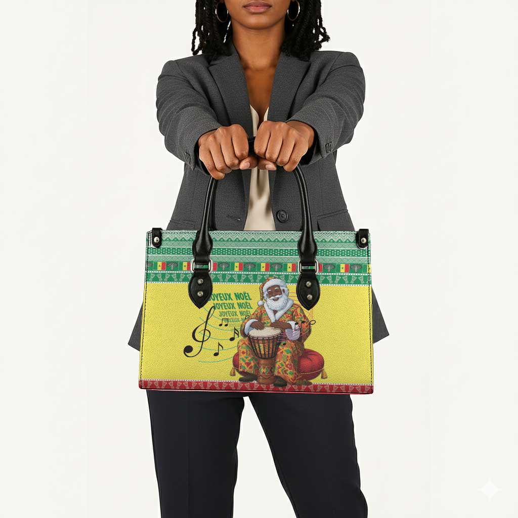 Senegal Christmas Leather Bag Black Santa Playing Djembe Drum