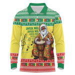 Afro Chirstmas in Senegal Long Sleeve Polo Shirt Black Santa Playing Djembe Drum - African Pride