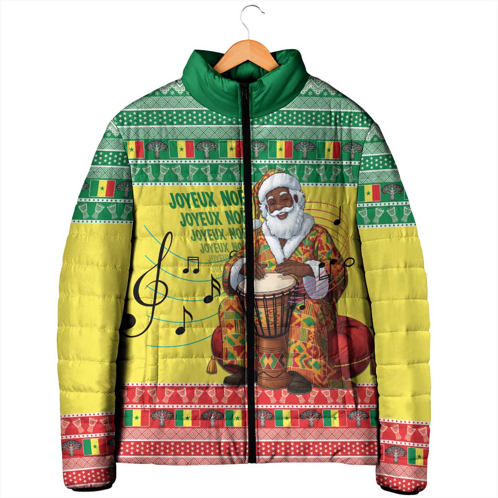 Senegal Christmas Padded Jacket Black Santa Playing Djembe Drum