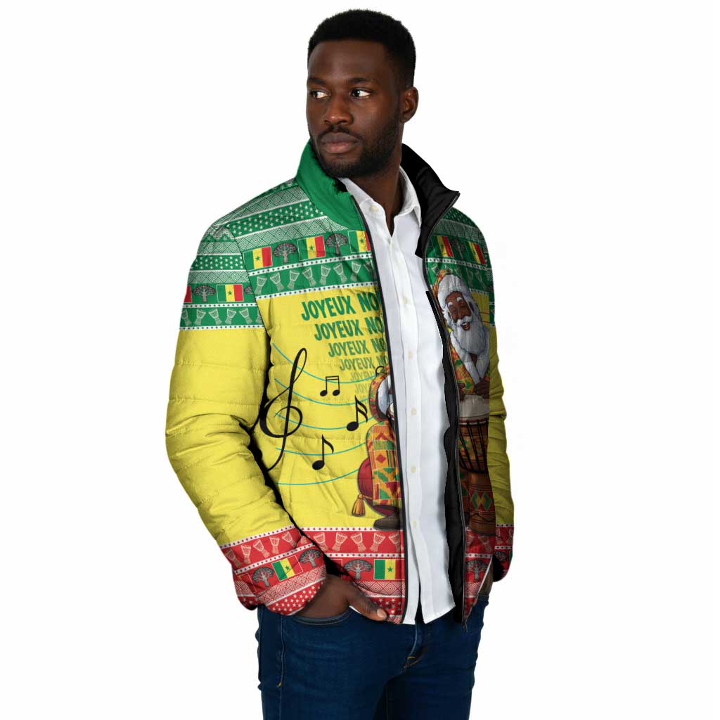 Senegal Christmas Padded Jacket Black Santa Playing Djembe Drum