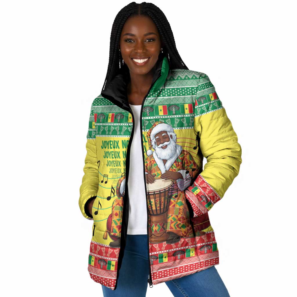 Senegal Christmas Padded Jacket Black Santa Playing Djembe Drum