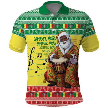 Afro Chirstmas in Senegal Polo Shirt Black Santa Playing Djembe Drum - African Pride