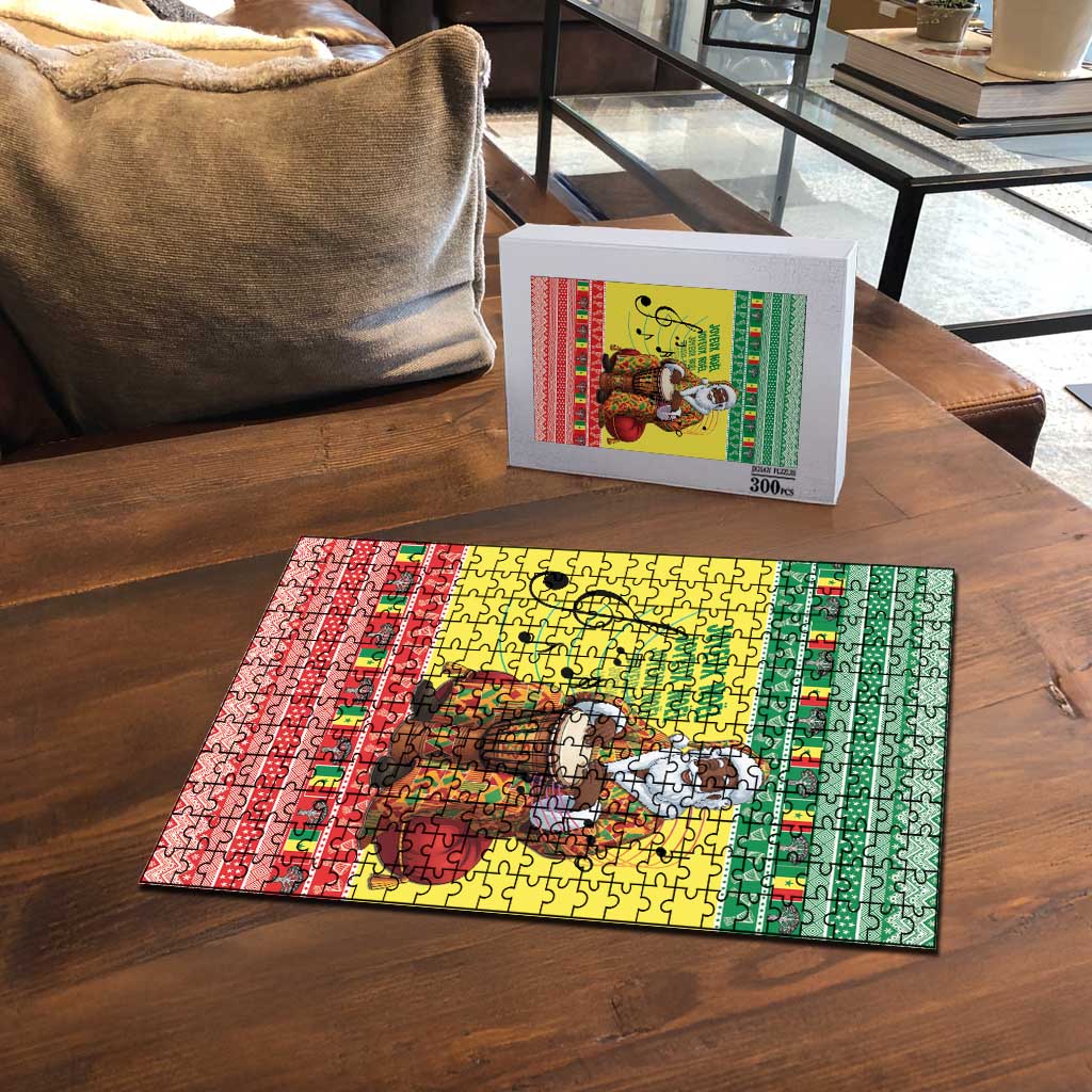 Senegal Christmas Puzzle Black Santa Playing Djembe Drum
