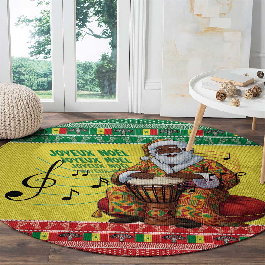 Afro Chirstmas in Senegal Round Carpet Black Santa Playing Djembe Drum - African Pride