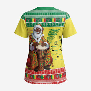 Senegal Christmas Scrub Top Black Santa Playing Djembe Drum - African Pride
