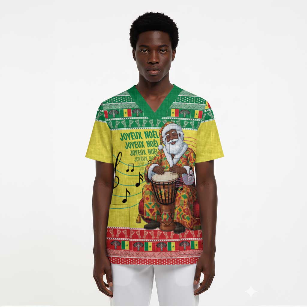 Senegal Christmas Scrub Top Black Santa Playing Djembe Drum - African Pride