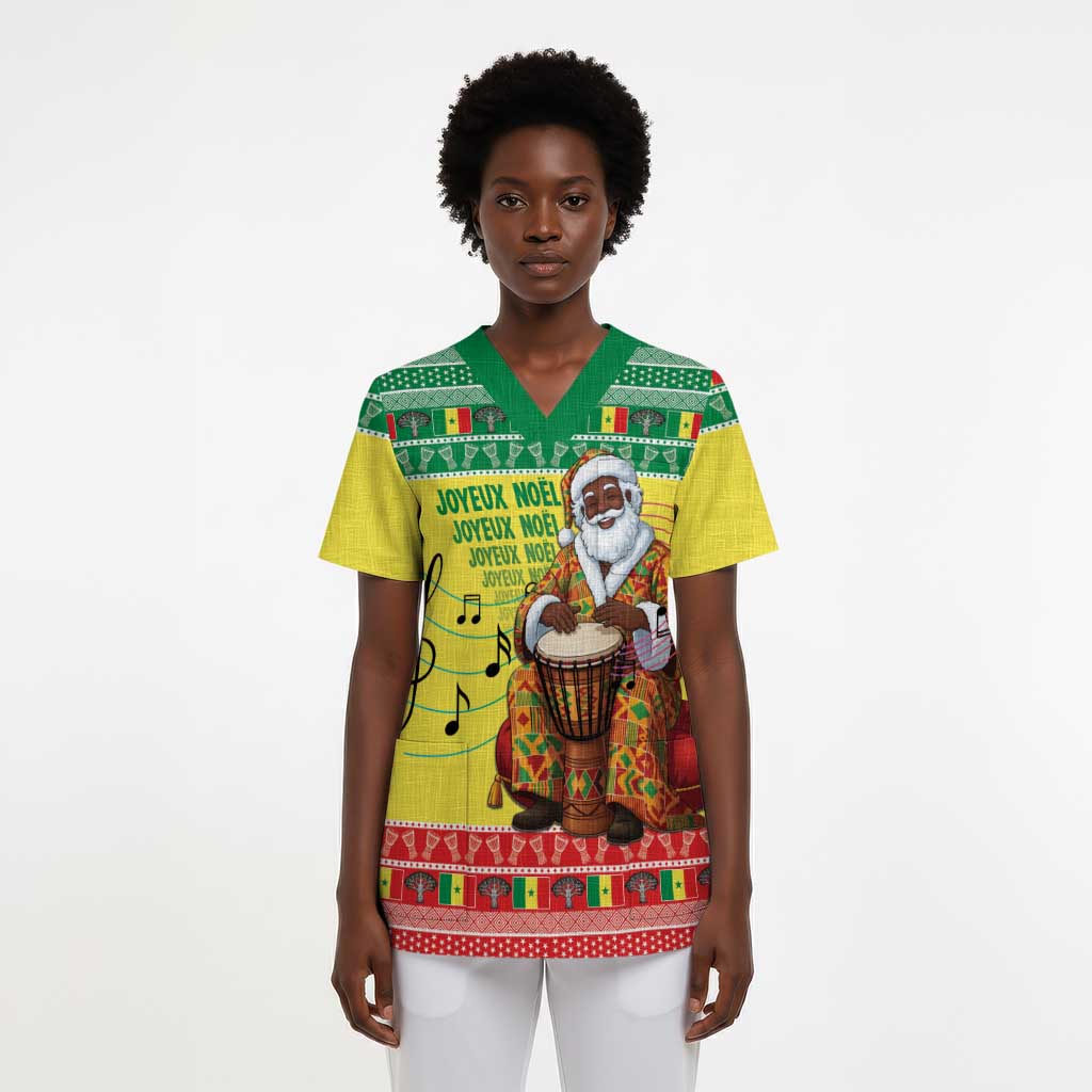 Senegal Christmas Scrub Top Black Santa Playing Djembe Drum - African Pride