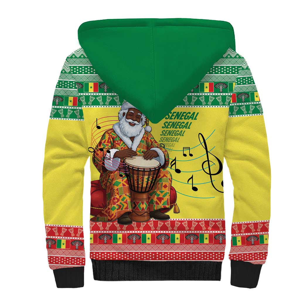 Afro Chirstmas in Senegal Sherpa Hoodie Black Santa Playing Djembe Drum - African Pride