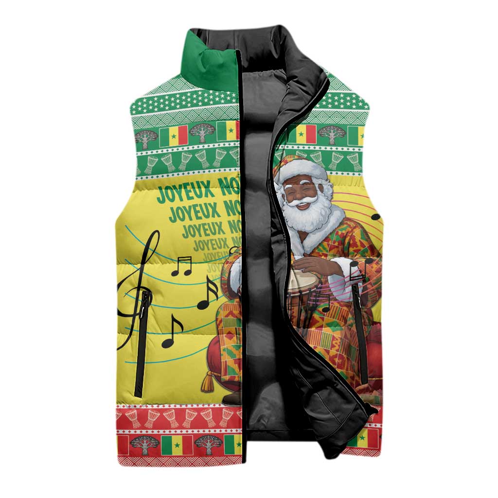 Senegal Christmas Sleeveless Puffer Jacket Black Santa Playing Djembe Drum