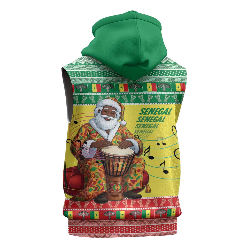 Afro Chirstmas in Senegal Sleeveless Zip Hoodie Black Santa Playing Djembe Drum - African Pride