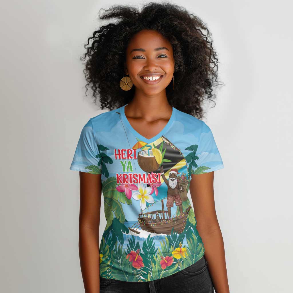 Afro Chirstmas in Tanzania Women V-Neck T-Shirt Heri ya Krismasi - African Pride