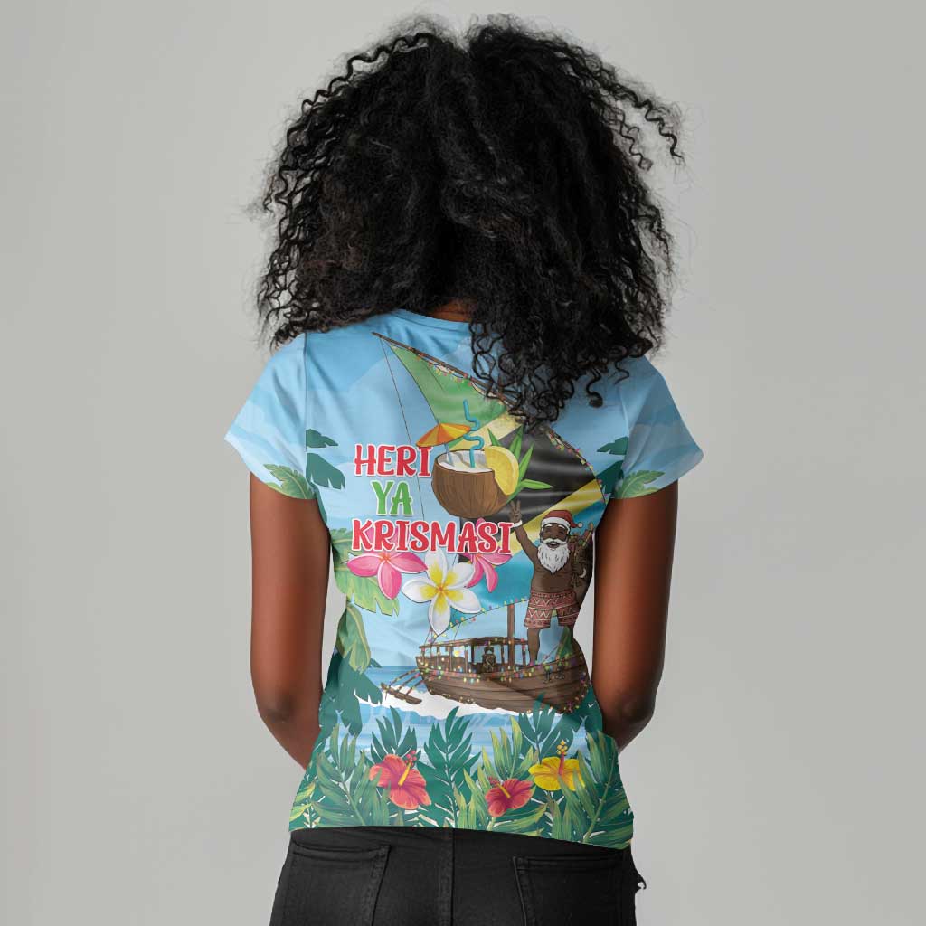 Afro Chirstmas in Tanzania Women V-Neck T-Shirt Heri ya Krismasi - African Pride