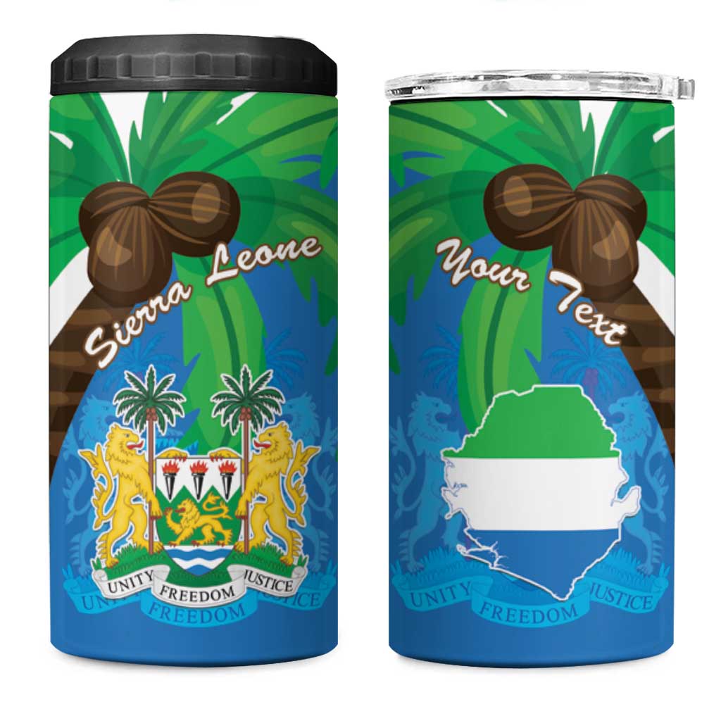 Personalised Afro Sierra Leone 4 in 1 Can Cooler Tumbler Coat Of Arms With Flag Map