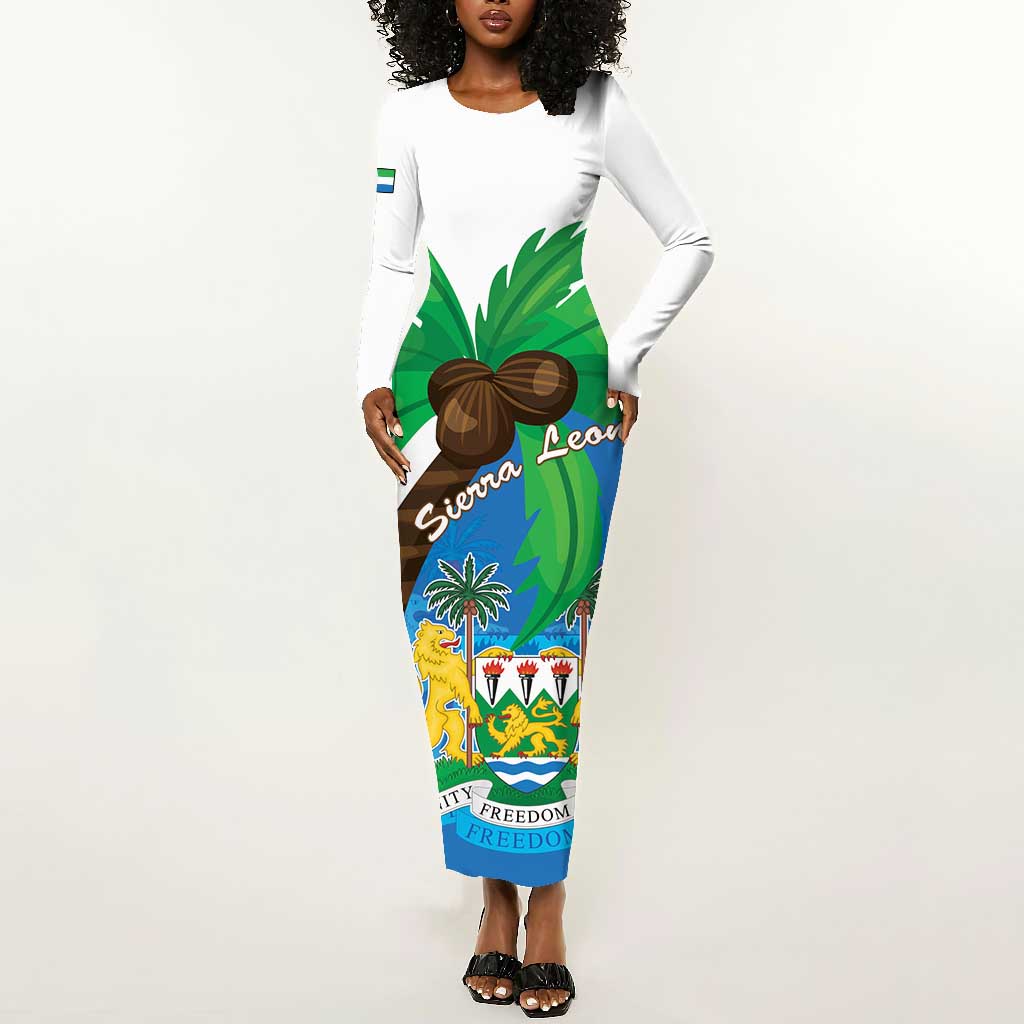 Personalised Afro Sierra Leone Long Sleeve Bodycon Dress Coat Of Arms With Flag Map