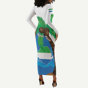 Personalised Afro Sierra Leone Long Sleeve Bodycon Dress Coat Of Arms With Flag Map