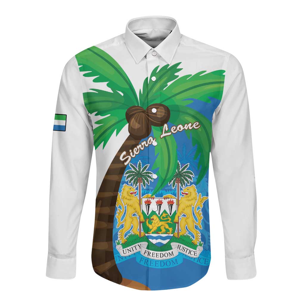 Personalised Afro Sierra Leone Long Sleeve Button Shirt Coat Of Arms With Flag Map