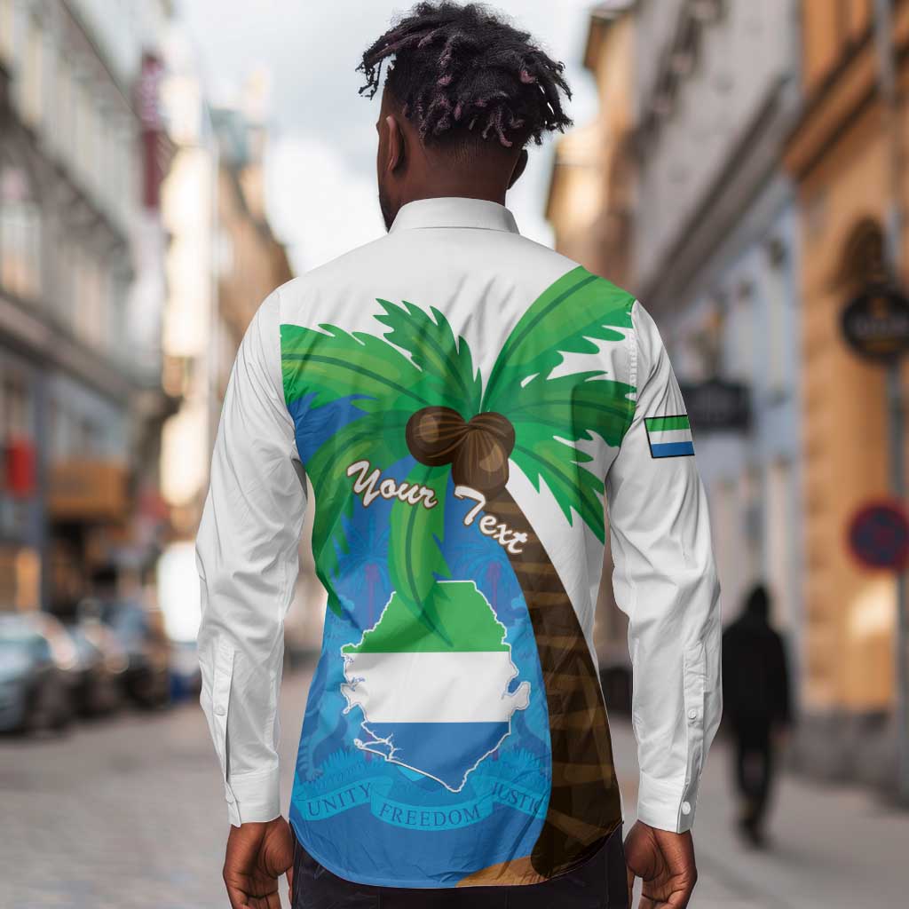 Personalised Afro Sierra Leone Long Sleeve Button Shirt Coat Of Arms With Flag Map