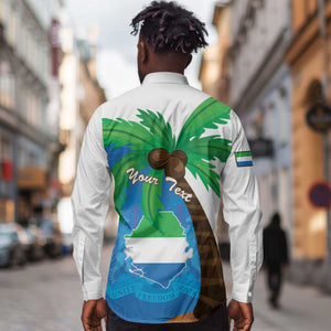 Personalised Afro Sierra Leone Long Sleeve Button Shirt Coat Of Arms With Flag Map