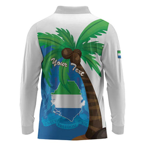 Personalised Afro Sierra Leone Long Sleeve Polo Shirt Coat Of Arms With Flag Map