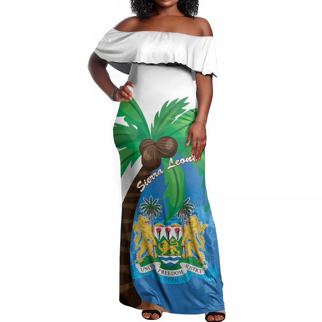 Personalised Afro Sierra Leone Off Shoulder Maxi Dress Coat Of Arms With Flag Map