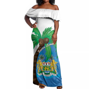 Personalised Afro Sierra Leone Off Shoulder Maxi Dress Coat Of Arms With Flag Map