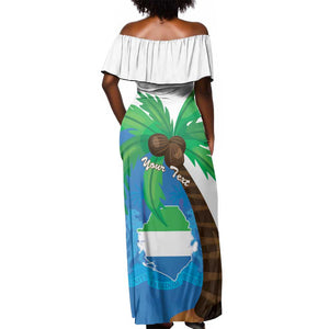 Personalised Afro Sierra Leone Off Shoulder Maxi Dress Coat Of Arms With Flag Map