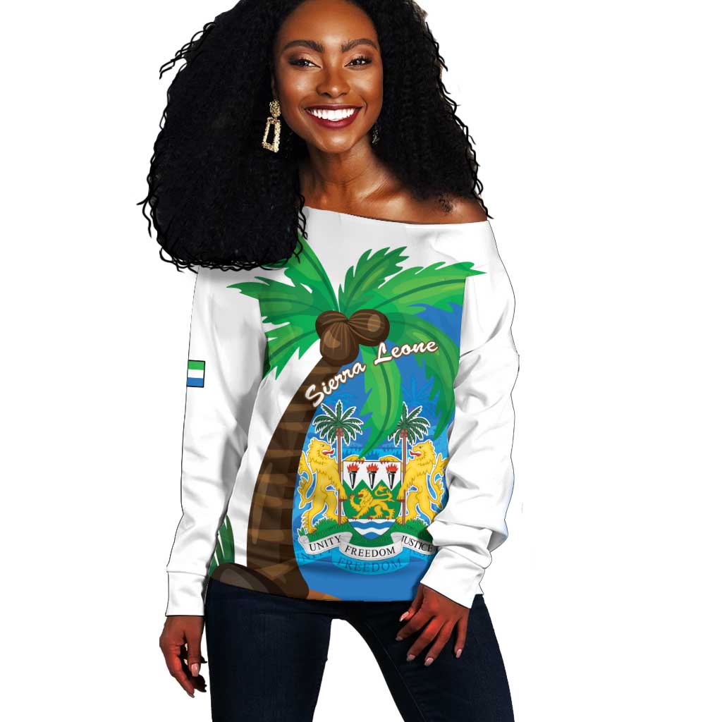 Personalised Afro Sierra Leone Off Shoulder Sweater Coat Of Arms With Flag Map