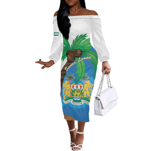 Personalised Afro Sierra Leone Off The Shoulder Long Sleeve Dress Coat Of Arms With Flag Map