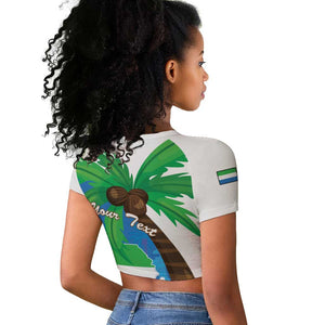 Personalised Afro Sierra Leone Raglan Cropped T shirt Coat Of Arms With Flag Map