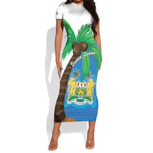 Personalised Afro Sierra Leone Short Sleeve Bodycon Dress Coat Of Arms With Flag Map