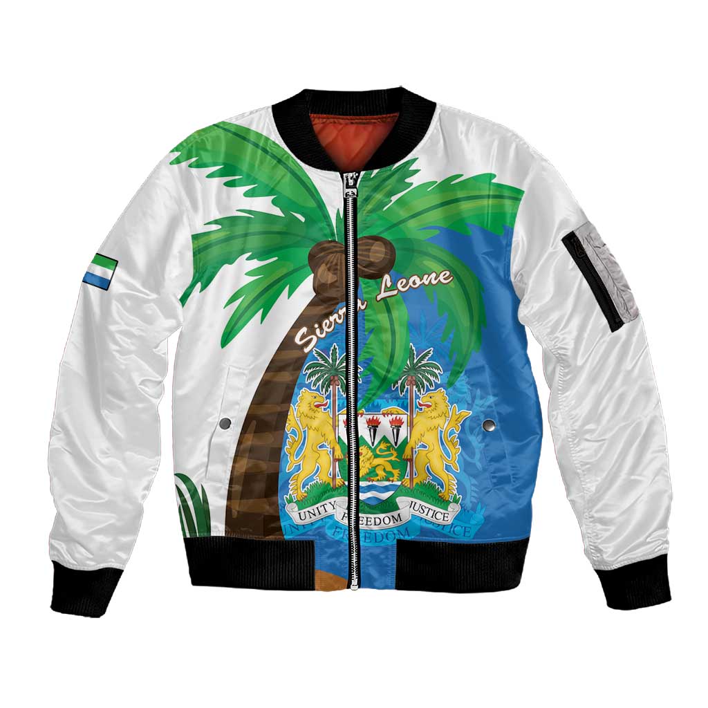 Personalised Afro Sierra Leone Sleeve Zip Bomber Jacket Coat Of Arms With Flag Map