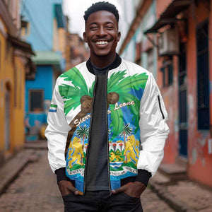 Personalised Afro Sierra Leone Sleeve Zip Bomber Jacket Coat Of Arms With Flag Map