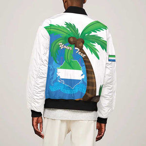 Personalised Afro Sierra Leone Sleeve Zip Bomber Jacket Coat Of Arms With Flag Map