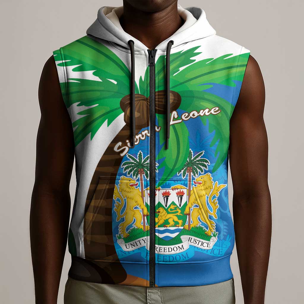 Personalised Afro Sierra Leone Sleeveless Zip Hoodie Coat Of Arms With Flag Map - African Pride