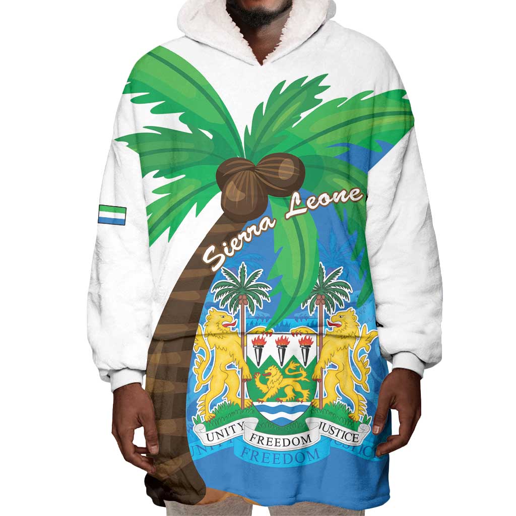 Personalised Afro Sierra Leone Wearable Blanket Hoodie Coat Of Arms With Flag Map