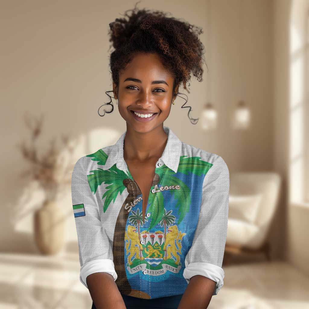 Personalised Afro Sierra Leone Women Casual Shirt Coat Of Arms With Flag Map