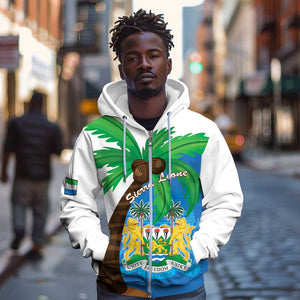 Personalised Afro Sierra Leone Zip Hoodie Coat Of Arms With Flag Map