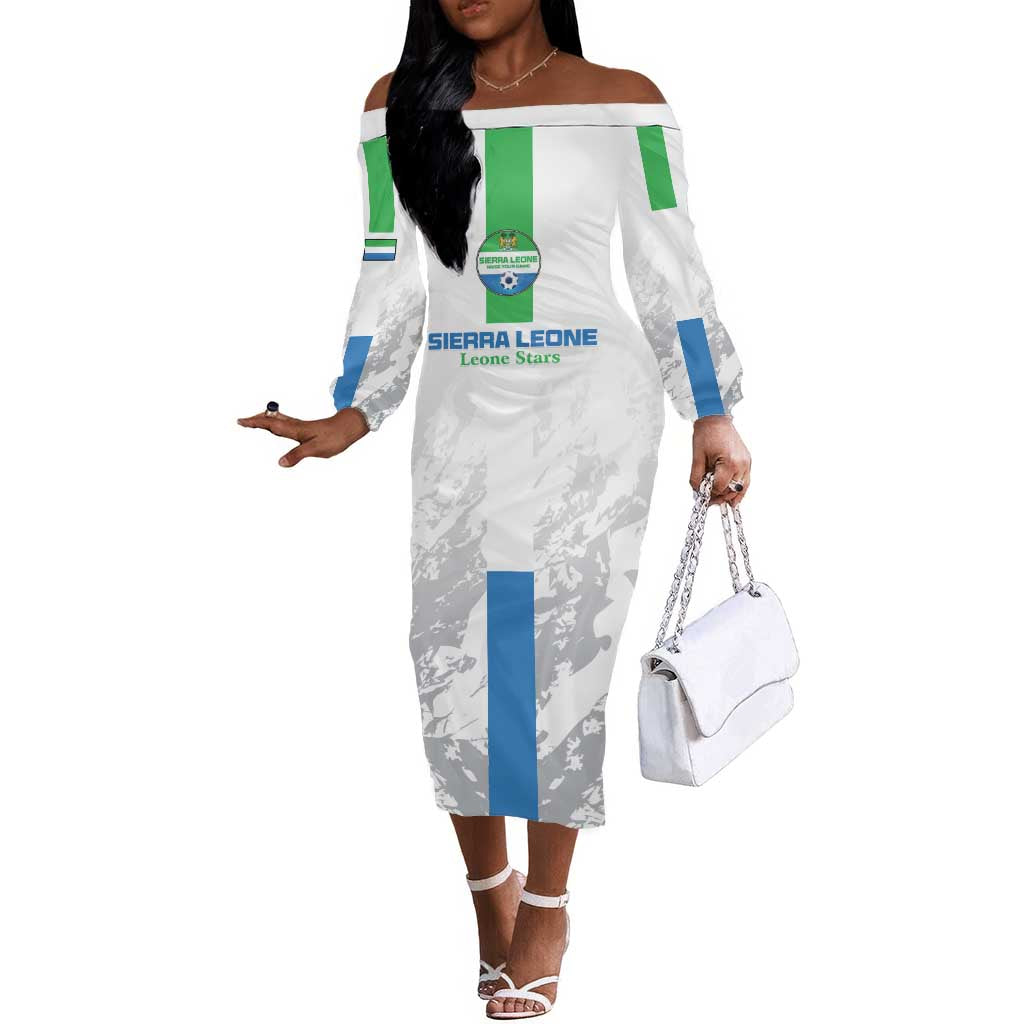 Custom Sierra Leone Football Off The Shoulder Long Sleeve Dress Grunge Style