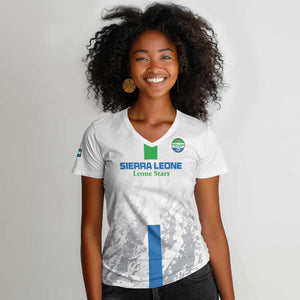 Custom Sierra Leone Football Women V-Neck T-Shirt Grunge Style