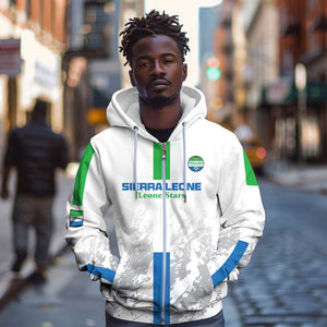 Custom Sierra Leone Football Zip Hoodie Grunge Style