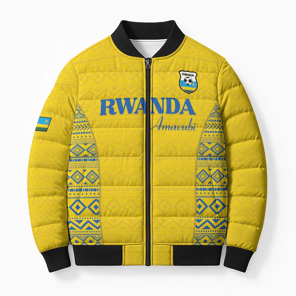 Rwanda Football Custom Bomber Puffer Jacket Stand With Amavubi - Yellow - African Pride