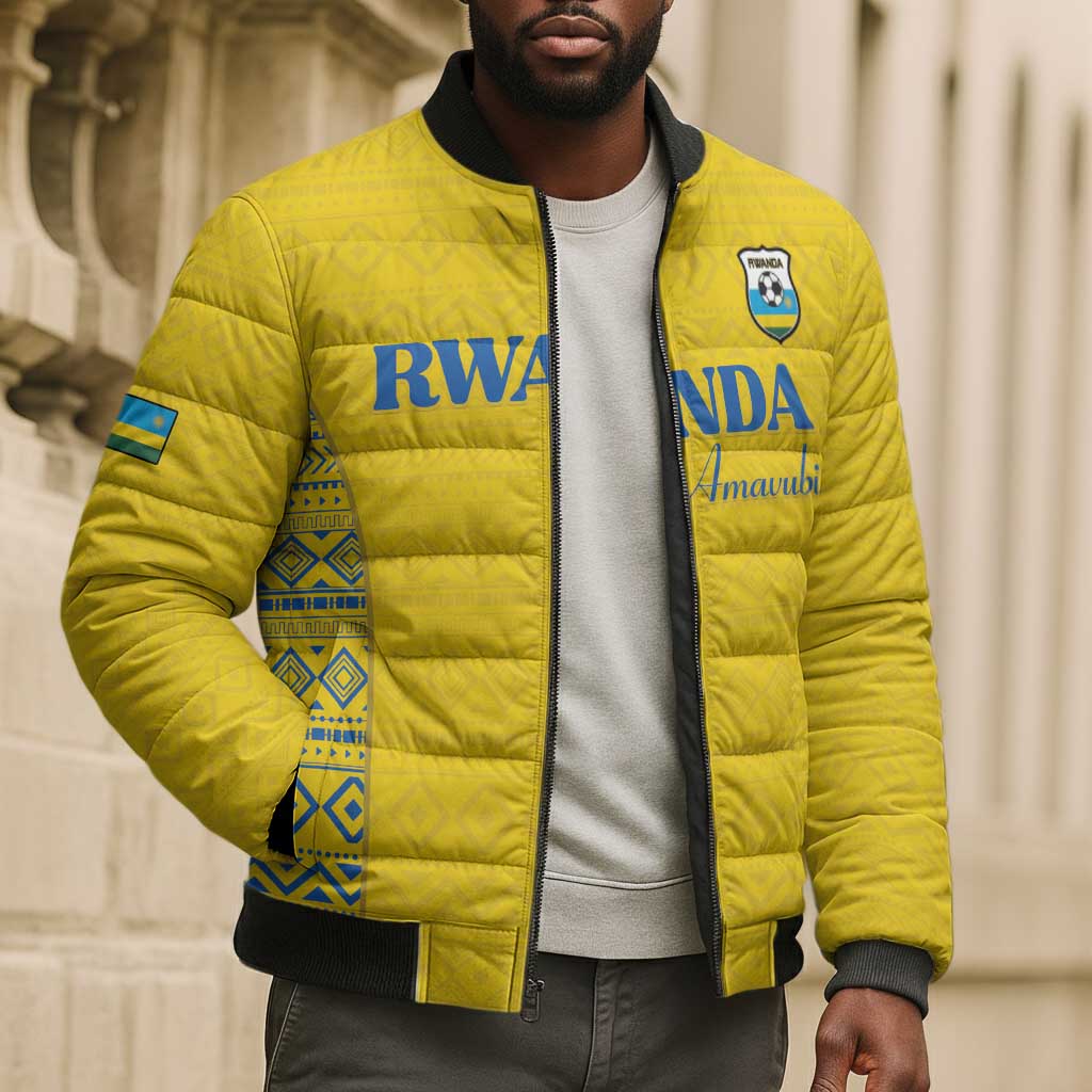 Rwanda Football Custom Bomber Puffer Jacket Stand With Amavubi - Yellow - African Pride