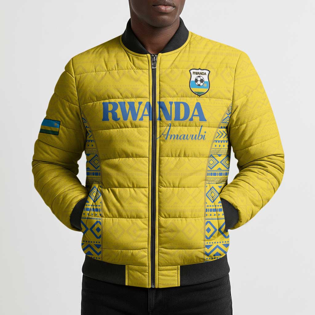 Rwanda Football Custom Bomber Puffer Jacket Stand With Amavubi - Yellow - African Pride