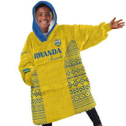 Rwanda Football Custom Kid Wearable Blanket Hoodie Stand With Amavubi - Yellow - African Pride