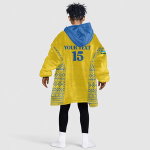 Rwanda Football Custom Kid Wearable Blanket Hoodie Stand With Amavubi - Yellow - African Pride