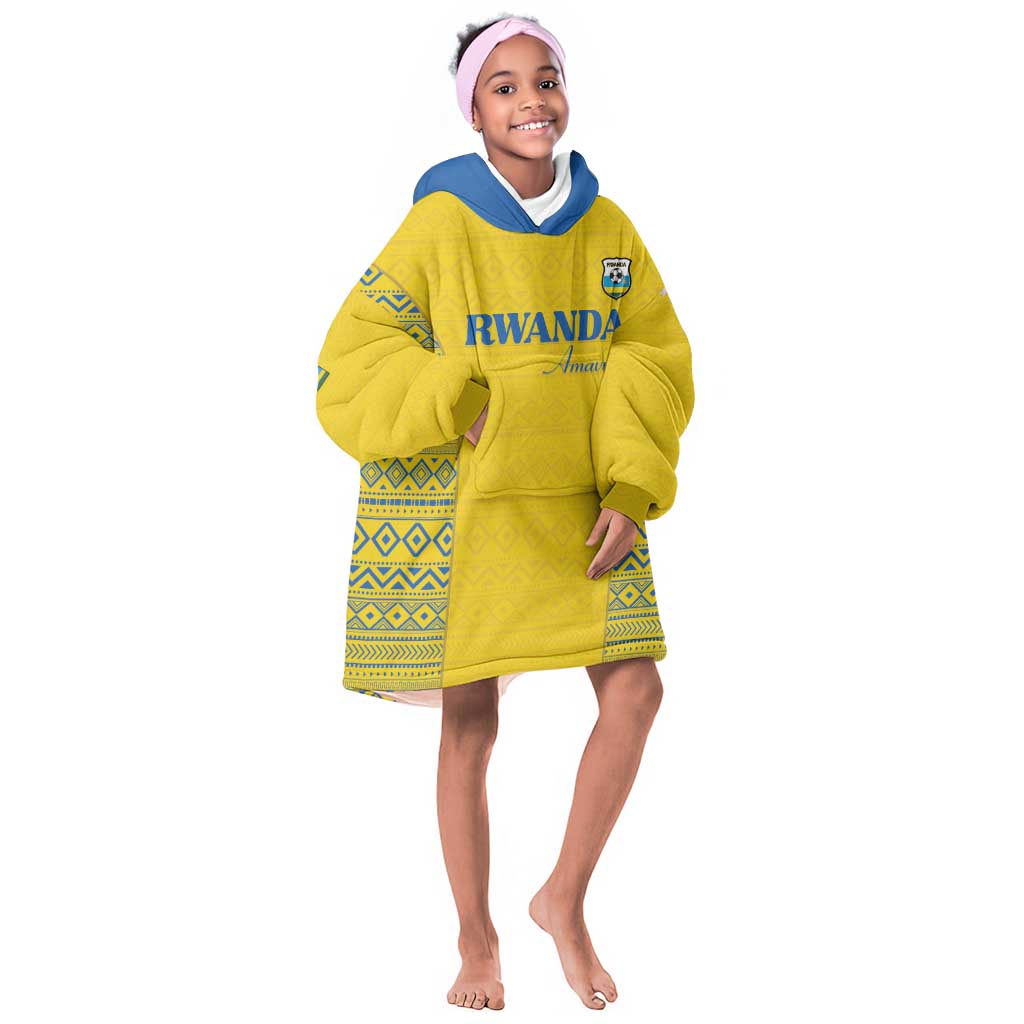 Rwanda Football Custom Kid Wearable Blanket Hoodie Stand With Amavubi - Yellow - African Pride